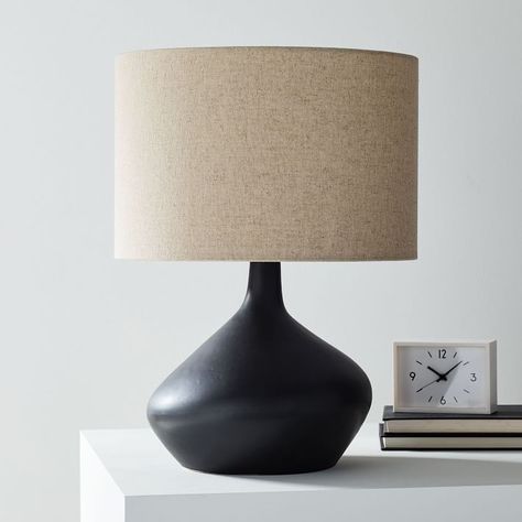 Asymmetric Table Lamp, Small, Black | west elm Asymmetric Table, Black West, Mobile Chandelier, Ceramic Lamps, Table Lamps Living Room, Lamp Ideas, Home 2023, The Color Black, Table Lamp Wood