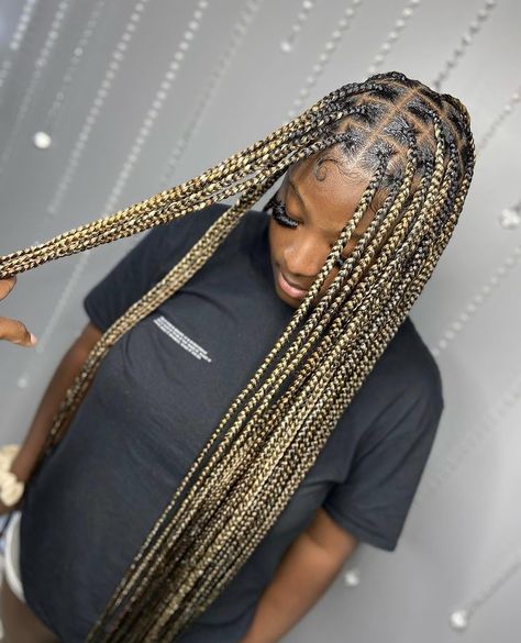 Knotless Box Braids Medium Honey Blonde, Blonde Braids Dark Skin, Blonde And Black Knotless Braids, Blonde And Black Braids, Blonde Knotless Box Braids, Honey Blonde Knotless Braids, Blonde Knotless, Short Box Braids Hairstyles, Blonde Box Braids