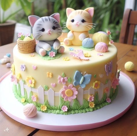 @erlitakrist Kitty Cat Cake Ideas, Cats Cake Birthday, Cute Cat Cakes Birthday, Kitten Cakes Birthday, Kitty Cat Cakes, Cat Cakes Birthday, Cat Birthday Cake, Rapunzel Birthday Cake, Kitten Cake