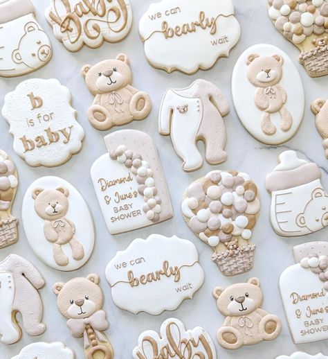 Teddy Bear Shower Cookies, We Can Bearly Wait Baby Shower Cookies, Bear Theme Cookies, Bearly Wait Cookies, Bearly Wait Baby Shower Cookies, We Can Bearly Wait Cookies, Teddy Bear Baby Shower Cookies, Bear Baby Shower Cookies, Baby Shower Biscuits