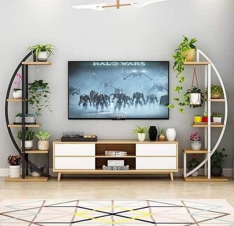 टीवी यूनिट, Living Room Tv Unit Designs, Living Room Tv Unit, Tv Room Design, Home Design Floor Plans, House Plants Decor, Shelf Design, House Interior Decor, Living Room Tv