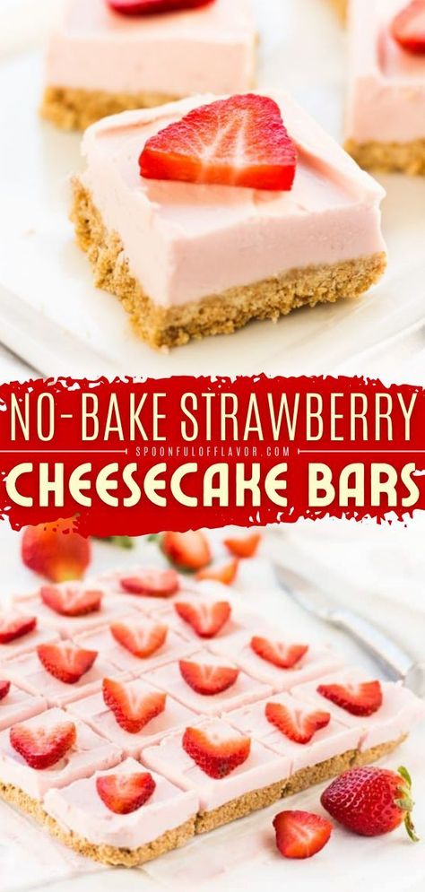 Strawberry Cheesecake Bars Recipes, Strawberry Cheesecake No Bake, Graham Cracker Dessert, No Bake Strawberry Cheesecake, Cracker Dessert, Easy Strawberry Cheesecake, Strawberry Cheesecake Bars, Strawberry Cheesecake Recipe, Baked Recipes