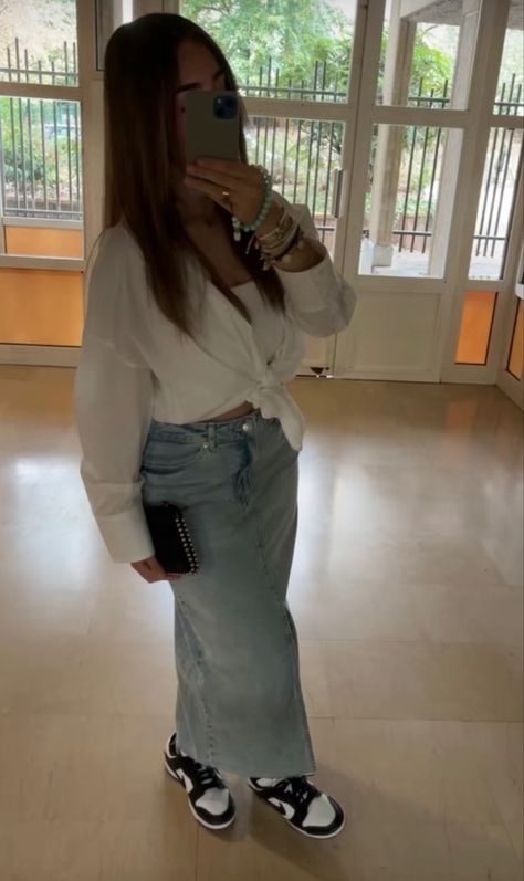 Idee Outfit Printemps, Zara Outfit 2020 Summer, Outfit Jupe En Jean, Zara Drip Outfit, Modest Outfits Summer, Outfit Ete, Outfit Jupe, Summer Modest Outfits, Outfit Printemps