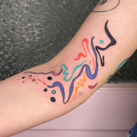 Colorful Doodle Tattoo, Colorful Abstract Tattoo, Color Block Tattoo, Color Line Tattoo, Squiggle Tattoo, Ca Tattoo, Blue Tattoos, Blue Ink Tattoos, Small Colorful Tattoos