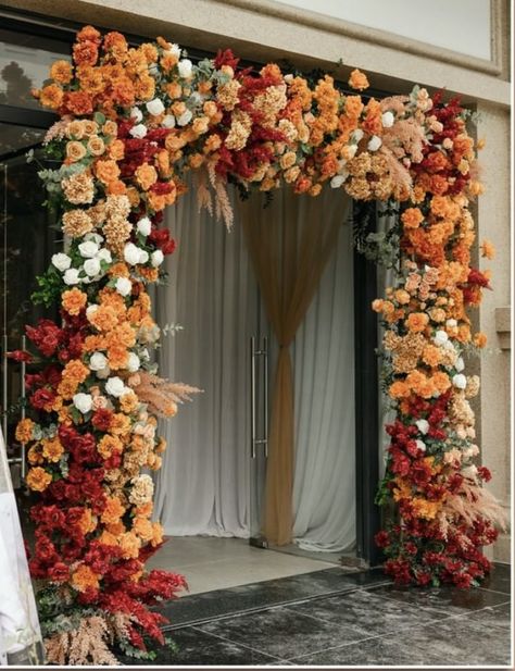 Terracota Wedding Decorations, Orange Wedding Backdrop, Gold Wedding Reception Tables, Couple Seating, Wedding Mockup, Wedding Gate, Red Wedding Decorations, Fall Wedding Color Palette, Gold Wedding Colors