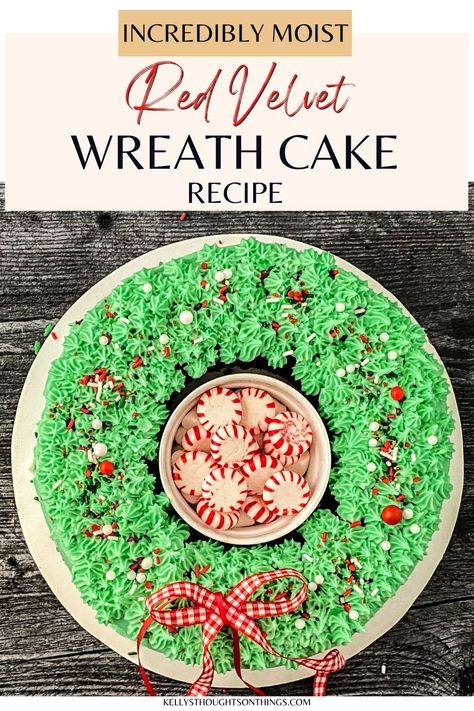 Christmas Wreath Cake, Velvet Wreath, Honey Bun Cake, Red Velvet Christmas, Wreath Cake, Sweet Potato Casserole Easy, Homemade Buttercream Frosting, Red Velvet Cake Mix, Velvet Christmas