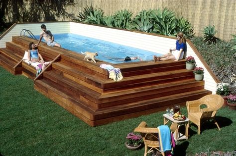 very cool way to do an above ground pool Piscina Container, Oberirdischer Pool, Shipping Container Pool, Deck Piscina, Container Pool, Above Ground Pool Decks, Lap Pool, Homestead Survival, Pool Design