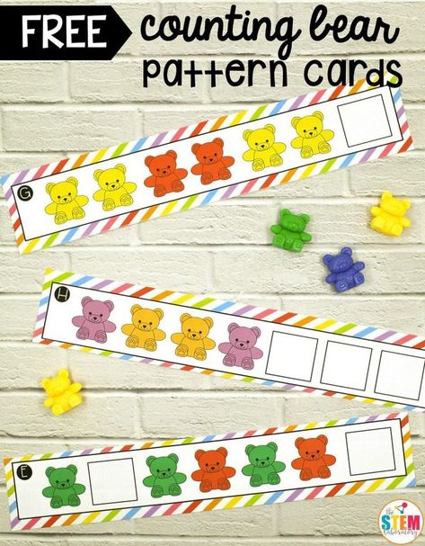 Free Counting Bear Pattern Cards! Great way to work on colors and patterns in preschool and kindergarten. #preschool #kindergarten Counting Bears, Preschool Patterns, Pattern Cards, Math Patterns, Pattern Activities, Prek Math, Pre K Activities, Math Activities Preschool, Preschool Learning Activities