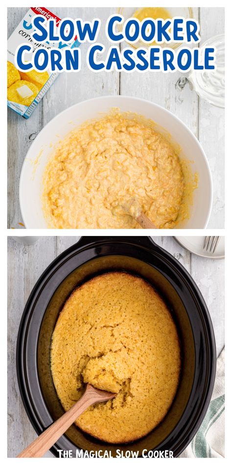 Corn Casserole From Scratch, Crockpot Corn Casserole, Corn Sides, Slow Cooker Corn Casserole, Corn Casserole Crockpot, Easy Corn Casserole Recipe, Slow Cooker Corn, Gerd Recipes, Slow Cooker Meat