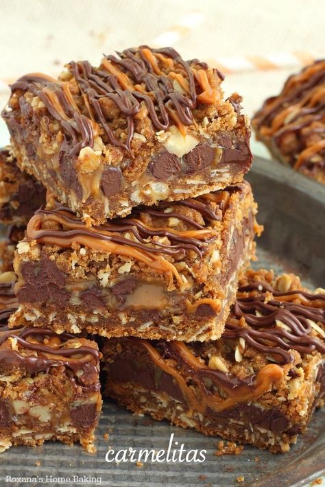 Carmelitas - caramel chocolate oatmeal bars recipe Carmelitas Recipe, Butterscotch Recipes, Oatmeal Bars Recipes, Chocolate Oatmeal Bars, Make Oatmeal, Oatmeal Cookie Bars, Gooey Caramel, Sweet Bar, Chocolate Oatmeal