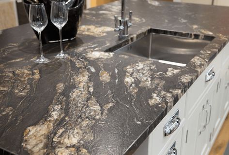 Leather Finish Black Pearl Granite vs Polished and Honed Black Leathered Granite Countertops, Leathered Granite Countertops, Titanium Granite, Black Pearl Granite, Leathered Granite, Black Granite Kitchen, Granite Polish, White Granite Countertops, Leather Granite