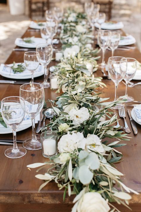 Backdrop At Wedding, Olive Garland Wedding Table, Olive Garland Wedding, Wedding Bouquet With Olive Branches, Simple Greek Wedding, Rustic Luxury Wedding, Olive Branch Wedding Table, Olive Branch Decor Ideas, Olive Branch Table Decor