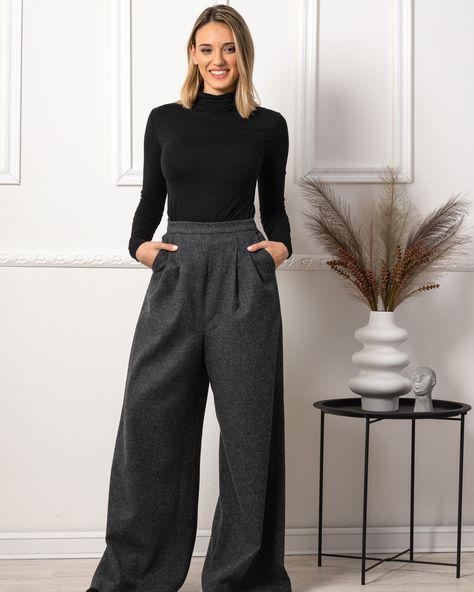 ✨ Early Black Friday is here! ✨ Now’s your chance to explore the entire collection and grab your favorite pieces before they’re gone. From our elegant Wide Leg Wool Pants to classic skirts, and statement outerwear, we’ve got styles to keep you chic and warm all season long. This is the perfect time to find wardrobe staples with amazing discounts across the site. 🖤 Shop now at nikkaplace.com. Enjoy 20% off everything on the website and make your fall-to-winter wardrobe a dream come true! ... Wide Leg Pants Outfit Fall, High Waist Baggy Pants, Wide Leg Wool Pants, Pants For Winter, High Waisted Palazzo Pants, Gray Trousers, Trousers High Waisted, Elegant Pants, Pants Elegant