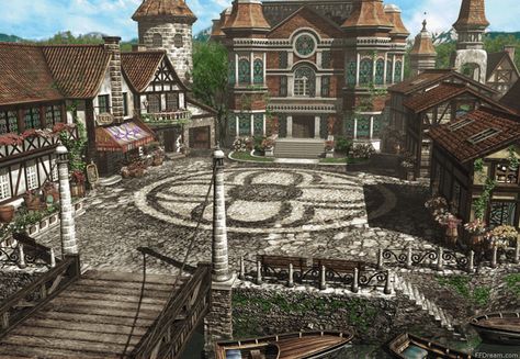 Village Square, Fantasy Town Square, Town Square Design, Town Design, Town Square, Fantasy Village, Fantasy Town, Fantasy House, Fantasy Castle