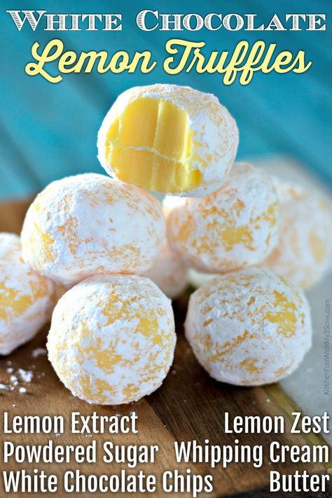 White Chocolate Lemon Truffles are made with creamy white chocolate and zesty lemon flavor. These no bake truffles need just 7 ingredients! Easy Lemon Cheesecake, No Bake Truffles, Lemon Truffles, Lemon Treats, Lemon Cheesecake Bars, Chocolate Lemon, White Chocolate Truffles, Orange Food Coloring, Lemon Dessert Recipes