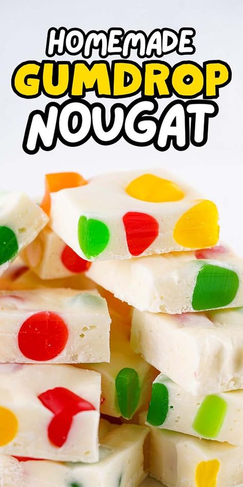 Gumdrop Nougat - xoxoBella Best Nougat Recipe, Treat Platter, Gumdrop Nougat, Gumdrop Recipe, Nougat Candy, Nougat Recipe, Chewy Candy, Unique Desserts, Gum Drops