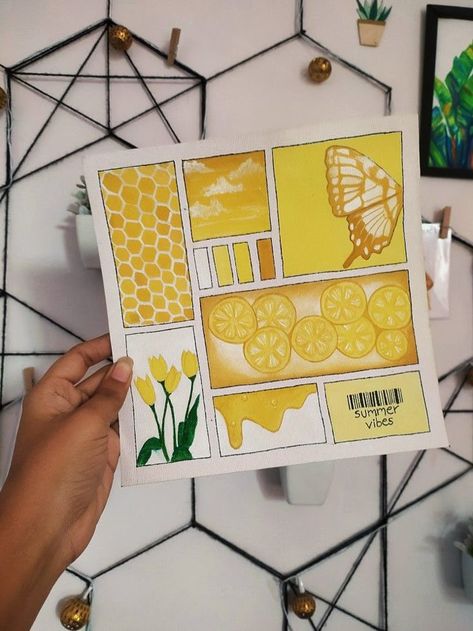 Painting Ideas Mood Board, Mood Drawings Aesthetic, Yellow Art Aesthetic Painting, Yellow Aesthetic Painting Ideas Canvas, Mood Board Drawing Ideas, Mood Board Painting Aesthetic, Yellow Canvas Painting Ideas, Yellow Mood Board Painting, Watercolor Mood Board