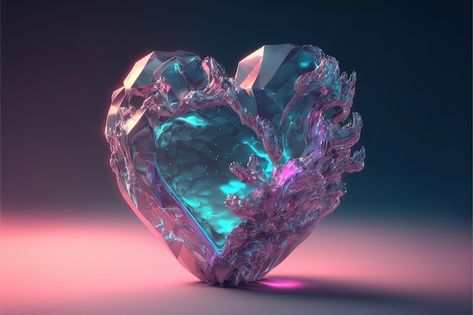 Photo heart 3d in crystal cyan pink colo... | Premium Photo #Freepik #photo #diamond-heart #pink-diamond #crystal #diamond Crystal Heart Art, Futuristic Color, Heart Of Ice, Heart Photos, Glowing Crystal, Heart Of Love, Ice Heart, Heart 3d, Pink Color Schemes