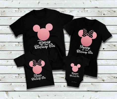 Minnie Mouse Birthday Shirts, Birthday Shirts For Family, Minnie Mouse Birthday Theme, Minnie Mouse Birthday Party Decorations, Disney Birthday Shirt, Minnie Mouse Birthday Decorations, 1st Birthday Party For Girls, Mickey Mouse Clubhouse Birthday, Family Birthday Shirts