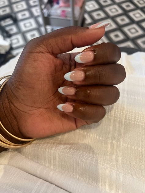 Light blue french tip medium length almond gel-x nails | Kitchen Nail Bar San Jose, Ca Simple Medium Acrylic Nails, Light Blue French Tip, Christmas Nails Idea, Almond French Tip, Simple Christmas Nails, Simple Wedding Nails, Blue French Tip, Natural Acrylic Nails, Unicorn Nails