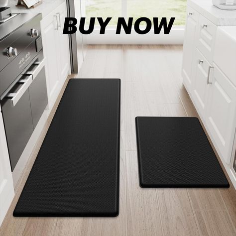 [Anti Fatigue Cushion] StepRite’s ergonomic anti-fatigue design helps reduce stress and fatigue on your feet and joints. The 0.4-inch anti-fatigue kitchen mat also allows you to stand comfortably for longer periods of time. What’s more, the softness of the kitchen rugs protects delicate kitchenware such as bowls and plates from breaking if dropped on the rug. Anti Fatigue Kitchen Mats, Leather Kitchen, Floor Office, Genius Ideas, Kitchen Needs, Kitchen Mats, Simple Aesthetic, Kitchen Rugs, Home And Decor