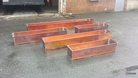 Custom Burnished Rustic Copper Flower Boxes Industrial Party Decor, Metal Window Boxes, Window Flower Boxes, Outdoor Privacy Screens, Custom Planters, Window Box Flowers, Window Planters, Sheet Metal Fabrication, Copper Planters