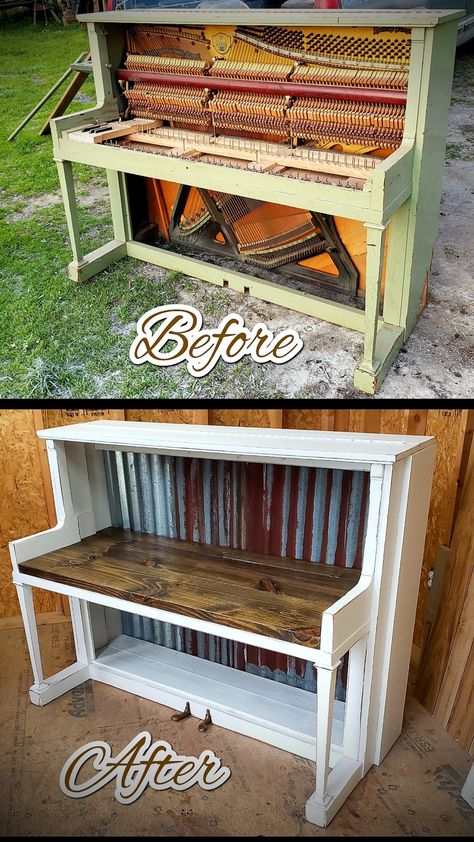 Desk Made From Old Piano, Repurposed Upright Piano, Upright Piano Repurpose, Refinished Piano, Refurbished Piano, Upcycle Piano, Piano Redo, Recycled Piano, Piano Repurpose