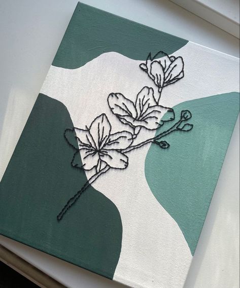 Embroidered Canvas Art, Mini Toile, Green Painting, Inspiration Painting, Simple Canvas Paintings, Cute Canvas Paintings, Canvas Painting Designs, Thread Art, Pola Sulam