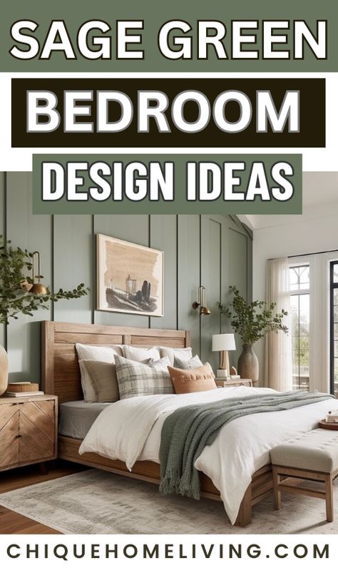 Bedroom Decor With Green Walls, Sage Green Cream And Gold Bedroom, Bedroom Green Sage, Bedroom Ideas Green Comforter, Dark Green And Sage Bedroom, Bedroom Ideas Green Accent Wall, White And Sage Bedroom Ideas, Gray Green Bedroom Ideas, Moss Green Bedding Ideas