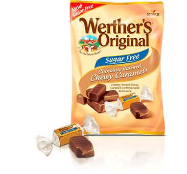 Werther's Original - Sugar Free Chewy Caramels - Chocolate - 2.75 oz Bag - Low Carb Canada Caramel Candies Recipe, Brown Candy, Low Carb Grocery, Werthers Original, Sugar Free Candy, Cream Candy, Caramel Coffee, Caramel Candy, Chewy Candy