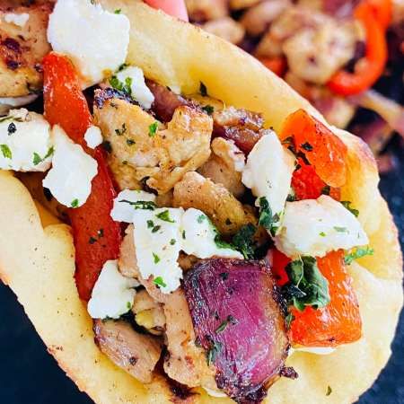 Blackstone Greek Chicken Tacos - Cooks Well With Others How To Make Quesadillas, Blackstone Recipes, How To Make Taco, Flat Top Grill, Basil Chicken, Lemon Herb, Steak Bites, Eating Plan, Greek Chicken