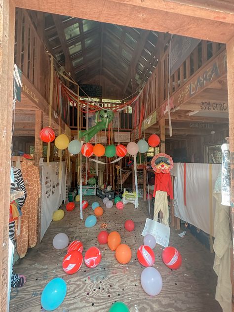 circus decorations cabin camp counselor fun ideas Summer Camp Bunk Decorations, Summer Camp Cabin Decorations, Camp Pranks, Circus Decorations, Camp Counselor, Cabin Exterior, Cabin Camping, Summer Camp, Cabin Decor