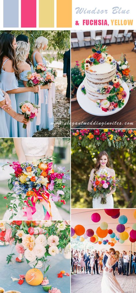 Bright Boho Wedding Flowers, Multicolour Wedding Theme, Colourful Wedding Palette, Bright Colour Wedding Theme, Pop Of Colour Wedding, Bright Color Wedding Theme, Wild Flower Wedding Theme Color Schemes, Colorful Minimalist Wedding, Mexican Boho Wedding