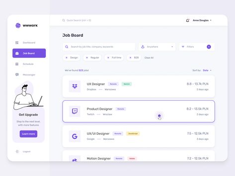 Job Listing Design, Job Card Design, Dashboard Ux Design, Admin Dashboard Ui Design, Cards Ui Design, Ui Card Design, Dashboard Design Ui, List Ui Design, Software Interface Design