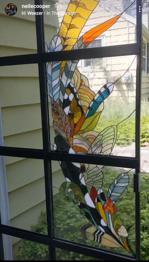 Mid Century Stained Glass Window, Stair Landing, Glass Inspiration, Glass Work, Glass Pattern, Stained Glass Crafts, Glass Designs, Stained Glass Designs, Glass Projects