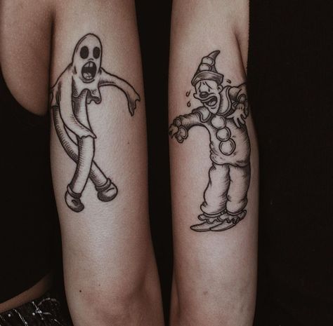 Clown And Ghost Tattoo, Koko The Clown Ghost, Best Friend Things, Koko The Clown, Taking Appointments, Friend Things, Clown Tattoo, Ghost Tattoo, Sibling Tattoos