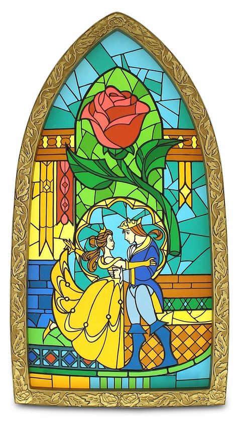 Beauty and the Beast Window Replica - US Disney Store Prod… | Flickr Beauty And The Beast Window, Disney Stores, Rose Ornament, Disney Stained Glass, Deco Disney, Rose Diy, Filigree Frame, Disney Belle, Quinceanera Decorations