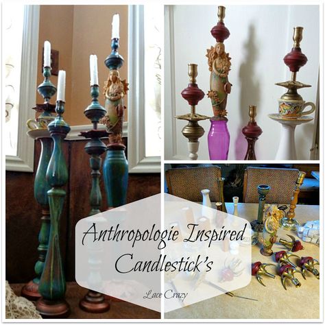 Lace Crazy: Anthropologie Inspired 'Trinket & Treasure' Candlestick's... Posting On Pinterest, Anthropologie Hacks, Hobbies To Take Up, Silverware Crafts, Anthropologie Inspired, Hobbies To Try, Alternative Art, Great Hobbies, Candles Crafts