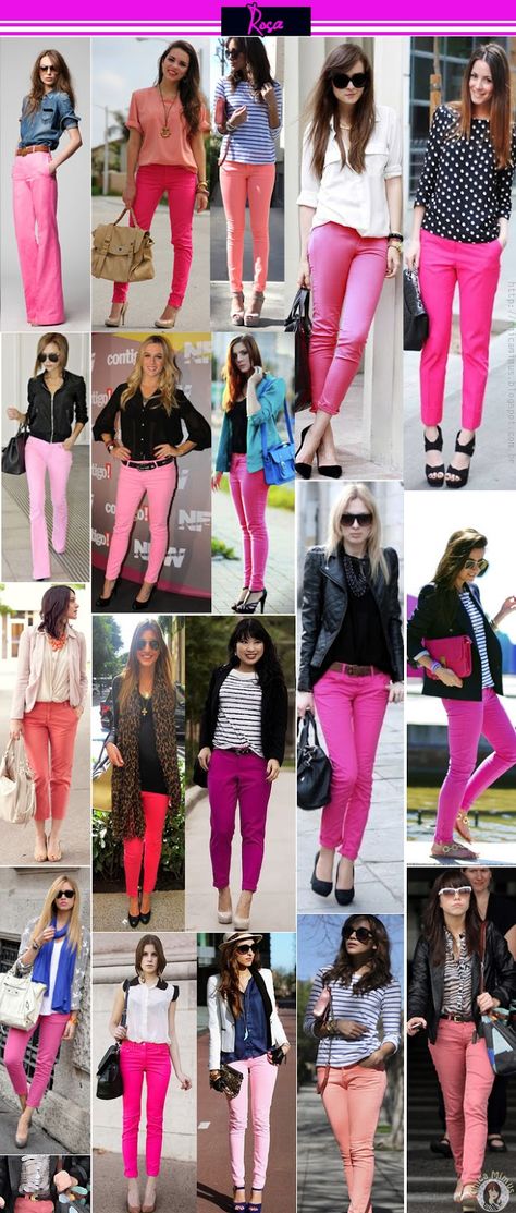 Pink Pants Combination, Bright Pink Trousers Outfit, Pink Pant Work Outfit, How To Style Pink Trousers, Hot Pink Pants Outfit Summer, Fusia Pink Pants Outfit Work, Pink Pants Outfit Women, Pink Chinos Outfit Women, Outfit Pink Trousers