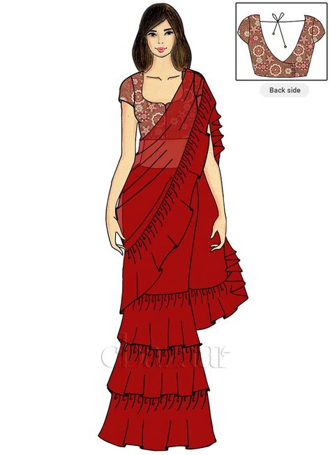 Blouse Sketches Fashion Illustrations, Saree Sketches Fashion Illustration, Saari Illustration, Saree Drawing, Bride Fashion Illustration, Fashion Model Sketch, Wedding Dress Sketches, Fashion Illustration Tutorial, Fashion Illustration Collage