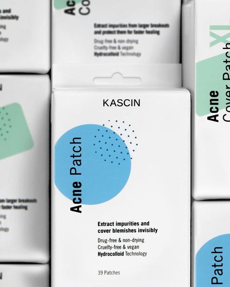 The designs for the patches convince with graphic modernity and clarity. Clinical, yet playful elements communicate the medical and hygienic effect as well as naturalness. The individual products are color-coded with cool tones to arouses confidence.

Find out more about the design, typography and graphic elements in our blogpost - push the link! Beautiful Packaging Design, Acne Patches, Blog Website Design, Cosmetic Packaging Design, Skincare Packaging, Tea Packaging, Graphic Elements, Cosmetic Packaging, Blog Website