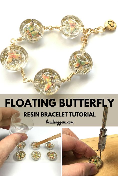 Butterfly Resin, Free Jewellery Making Tutorials, How To Make Resin, Resin Creations, Resin Jewelry Diy, Resin Bracelet, Resin Bangles, Resin Jewelry Making, Flower Resin