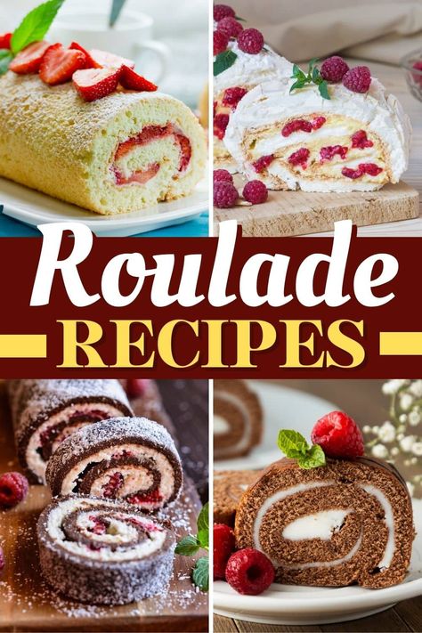 Roulade Cake Recipe, Holiday Swiss Roll Cake, Meringue Roll Cake, Christmas Roulade, Roulade Recipe Desserts, Baking Terms, Raspberry Swiss Roll, Lemon Meringue Roulade, Chocolate Swiss Roll Recipe