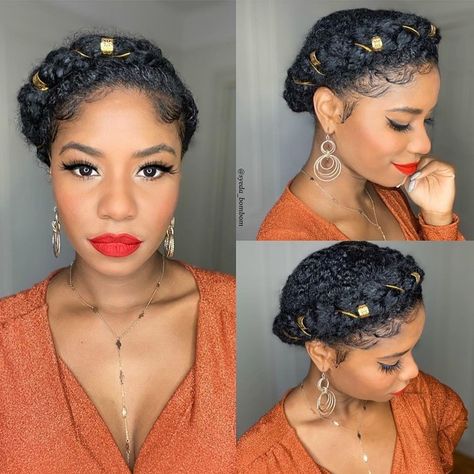 Syeda 🌸 on Instagram: “✨Holiday Glam Inspo✨ I used @edenbodyworks Natural Curl Defining Cream for definition✨ . . . 🎄Do you celebrate Christmas tomorrow and open…” Halo Braid Natural Hair, Black Braided Updo, Hair Curling Tools, Halo Braids, Tan Skin Blonde Hair, Halo Braid, Curl Defining, Curl Defining Cream, Diy Braids