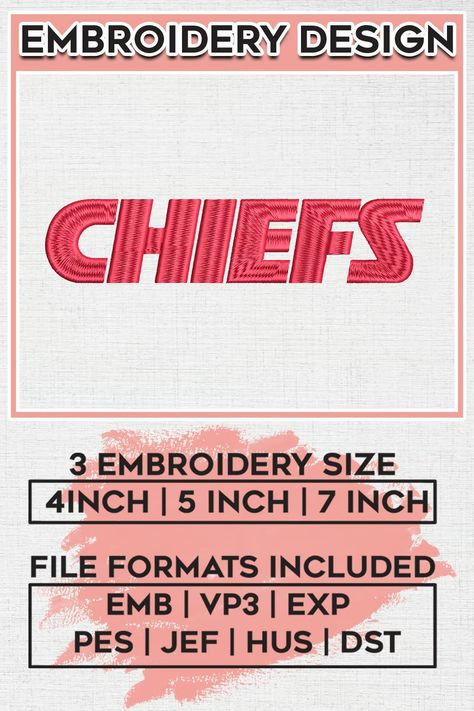 Kansas City Chiefs Wordmark Logo Embroidery Designs, NFL Chiefs , NFL Logo Embroidery Files, NFL Kansas City Chiefs Machine Embroidery Design, Digital Downlo - Payhip Tailgate Diy, Nfl Chiefs, Kansas City Chiefs Logo, Nfl Merchandise, South Dakota State, Chiefs Logo, Wordmark Logo, Nfl Kansas City Chiefs, Word Mark Logo