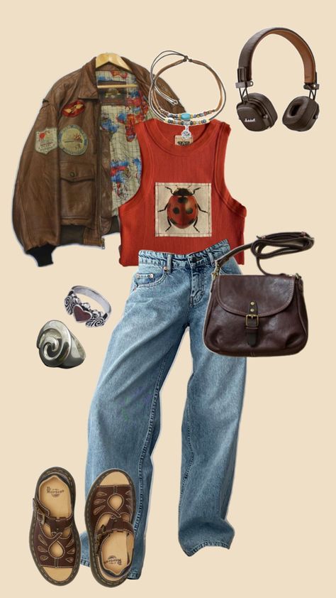 Colorful Outdoorsy Outfits, Woodland Outfit Women, Earthy Punk Outfits, Vintage Outdoorsy Outfits, Forager Aesthetic Outfits, Trailer Trash Aesthetic Outfit, Grandpacore Outfits Women, All Things Go Festival Outfit, Khaki Shirt Outfit