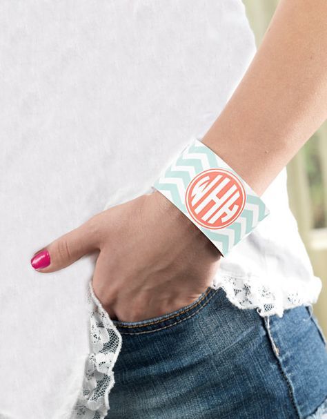 MONOogrammed cuff bracelet Modern Preppy Style, Monogrammed Cuff, Custom Cuff Bracelet, Personalized Scarves, Aluminum Bracelets, Pink Monogram, Circle Monogram, Personalized Embroidery, Personalized Bracelets