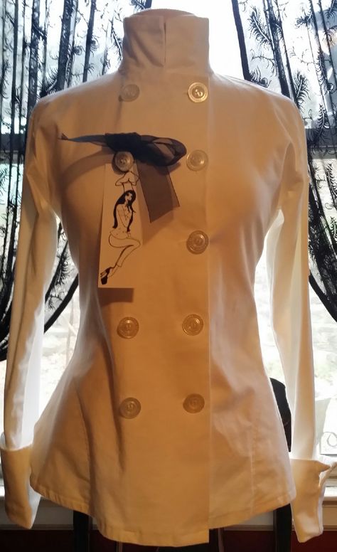 By American Designer  Sandra Harvey www.sandraharvey.com The Classic Brigade Chef Jacket for Women available exclusively at:  www.sandraharvey.com   #cook #pastry #chef #spanish #gothic #dress #sexy #slinky #womensfashion #chef #apparel #latimes #vintage Pastry Chef Aesthetic Outfit, Pastry Chef Outfit, Pastry Uniform, Clue Costume, Spanish Gothic, Chef Outfit, Chef Clothing, Chef Dress, Women Chef