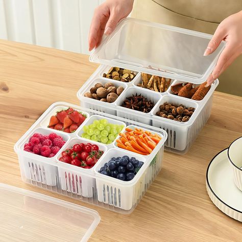 Amazon.com: MineSign 2 Pack Food Storage Containers with Lids Fruit&Veggie Tray with 12pcs Small Dividers Plastic Storage Bins for Fridge Pantry Freezer Clear Produce Organizer For Snack Salad Spice: Home & Kitchen Omelette Station, Fridge Containers, Organiser Cucina, Freezer Storage Containers, Fridge Organizer, Fridge Organisers, Freezer Storage, Fridge Storage, Vegetable Storage