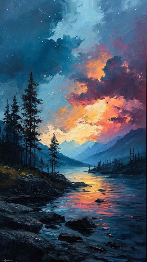 Paintings Scenery, Fantasy Landscape Painting, Acrylic Scenery, Abstract Mountain Painting, Landscape Canvas Painting, Painting Scenery, Landscape Oil Paintings, Mountains Painting, Capture Moments